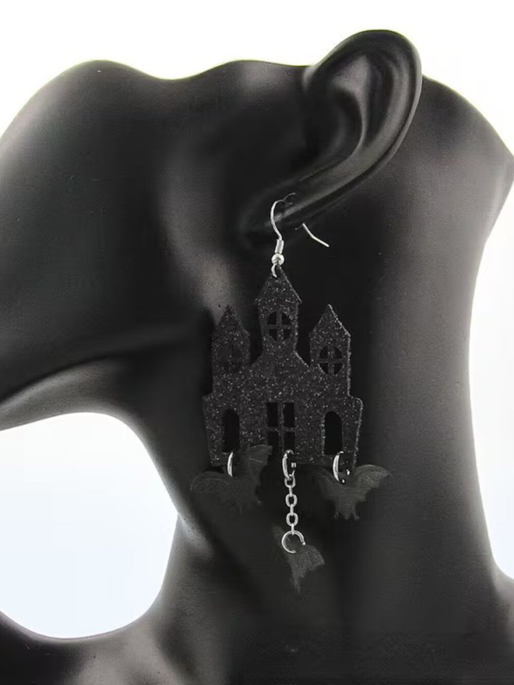 Halloween Gothic Woman's Spooky Halloween Castle Earrings w Bats
